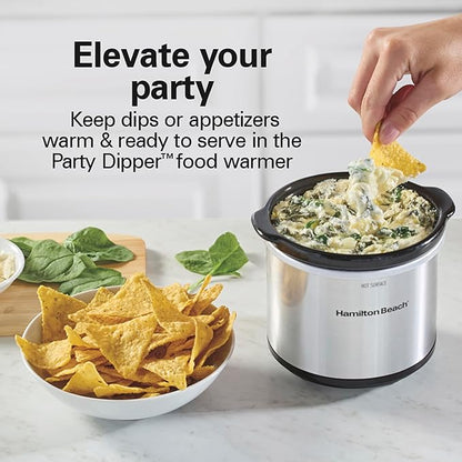 Hamilton Beach Programmable Stay or Go® Slow Cooker, 7 Quart Capacity, Includes 20 oz. Party Dipper Food Warmer, Silver, R33477 (Renewed)