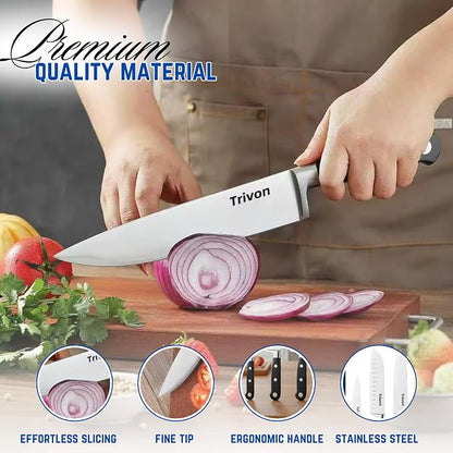 Trivon Kitchen Knife Set with Gift Box – 3-Piece Professional Chef Knife Set, Japanese High-Carbon Stainless Steel Ultra-Sharp Cooking Knives 8" Chef Knife + 7" Santoku + 5" Utility Knife