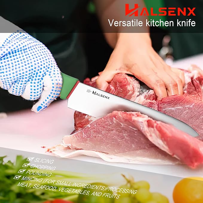 Chef Knife 10 Inch,High Carbon Stainless Sharp Blade with Non-Slip Softgrip, Multi-Purpose Kitchen Knife for Meat, Fruit & Vegetables Cutting (Green)