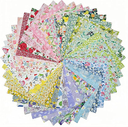 DMFR Floral Charm Packs for Quilting 5 Inch, 42Pcs 100% Cotton Fabric Squares 5 x 5 Precut Quilt Squares, Pink Flower Fabric Bundle for Baby Girl Quilts, Sewing, Patchwork, DIY Crafts