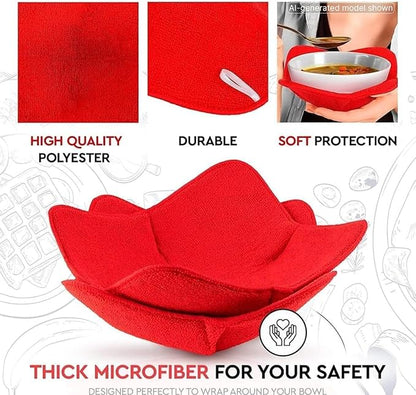 Set of 2 Red Microwave Hot Pads - Pot Holders, Cozies for Food, Ooma, Ramen or Soup Bowl Cozy, Kitchen Gadgets