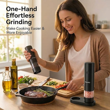 Electric Salt and Pepper Grinder Set-Rechargeable Salt and Pepper Mill Set All in One, Automatic Refillable Adjustable Coarseness Ceramic Grinder, Salt and Pepper Shakers for Kitchen Gadgets