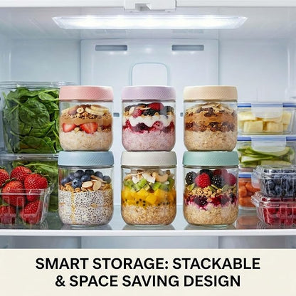 JBHO 6-pack 16 oz Overnight Oats Containers with Lids, Glass jars with Airtight Lids, Wide mouth Mason Salad jars, Glass Food Storage Containers for Snacks Yogurt Spice Sugar