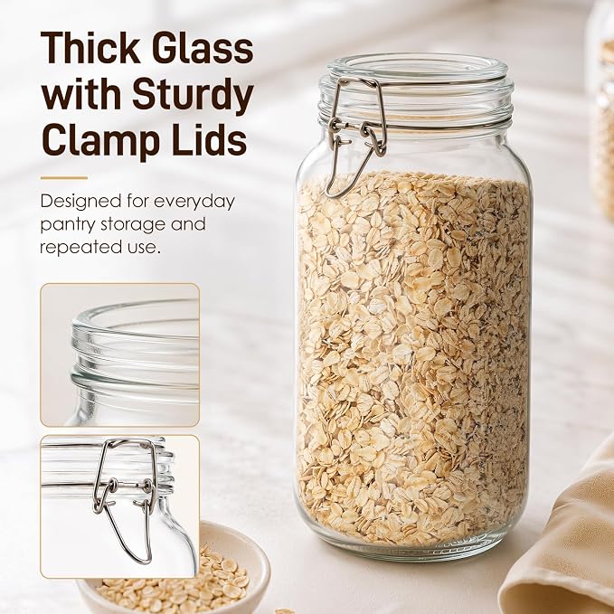 GOSCHE 78oz Glass Jars with Airtight Lids, 3 Pack Square Glass Storage Containers with Labels, Wide Mouth Borosilicate Glass Canisters, BPA-Free for Flour, Sugar, Rice, Pasta, Coffee
