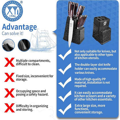 XYJ Authentic Since 1986, Knife Block Set, Kitchen Knives Set With Holder, Scissors, Professional Japanese Chef Knife Set, Paring Bread Carving Slicing Knife, Steak Knives