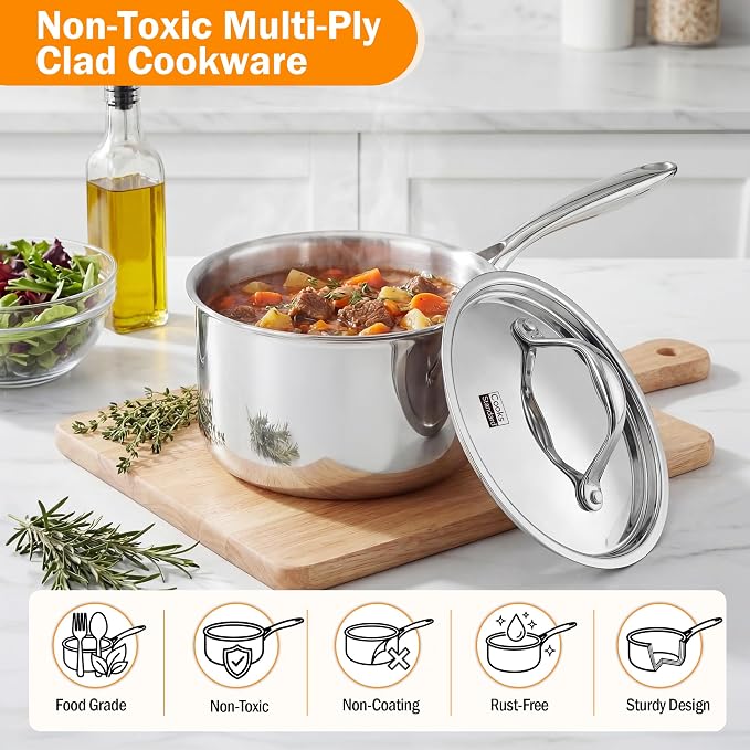 Cooks Standard Multi-Ply Clad Stainless Steel Cookware Set, 10-Piece Pots and Pans with Lids