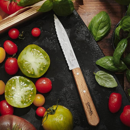 OPINEL Les Essentials - Small Kitchen 4 Piece Knife Set - Paring, Serrated, Peeler, Vegetable Knife, Corrosion Resistant High Carbon Steel, Made in France (Natural)