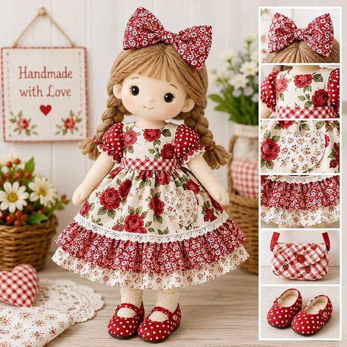 DMFR Red Floral Fabric Squares 5x5 Inch, 42 Pcs 100% Cotton Charm Packs for Quilting, Red and White Precut Quilt Squares for Patchwork, Sewing, Doll Clothes, Scrapbooking and DIY Crafts