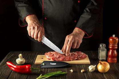 8" Professional Chef Knife, 67-Layer Damascus Steel Kitchen Knife with Ergonomic Handle, Premium Knife for Home & Professional Cooking + Leather Sheath & Gift Box