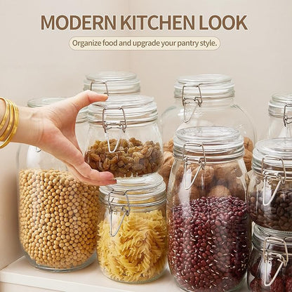 1 Gallon Glass Food Storage Jars with Airtight Lids, Set of 1 – Clear Preserving Seal Wire Clip Fastening Canisters for Kitchen Canning, Flour, Cereal, Pasta, Sugar, Beans, Pickling Jars (1gallon*1)