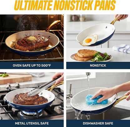 15 Pc Pots and Pans Set Non Stick - Gotham Steel Ceramic Cookware Set, Diamond Reinforced Nonstick, PFOA & PFAS Free, Non Toxic Kitchen Cookware, Oven Safe to 500°F, Dishwasher Safe - Navy