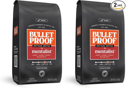 Bulletproof The Mentalist Medium-Dark Roast Ground Coffee, 12 Ounces, Clean Coffee Tested for Toxins, Packaging May Vary (Pack of 2)