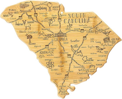 Totally Bamboo Destination South Carolina Shaped Cutting Board – Bamboo Charcuterie and Serving Board with Hang Tie for Wall Display