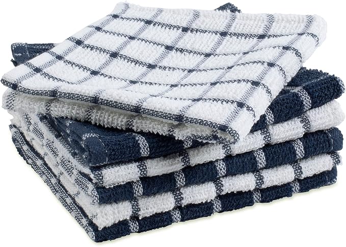 DII Basic Terry Collection Windowpane Dishcloth Set, 12x12, Nautical Blue, 6 Piece