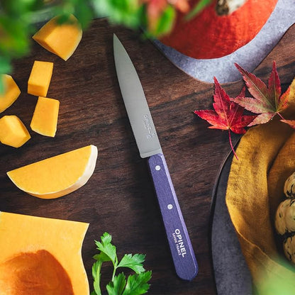 OPINEL No. 112 Paring Knives 2 Piece Set, Sandvik Steel Everyday Paring Knife, Wood Handles, Made in France (Purple)