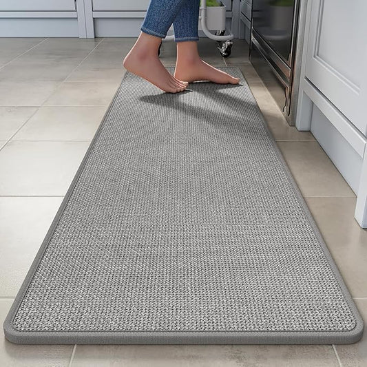 YDKGL Long Kitchen Runner Rugs Non Slip Washable, Linen-Like 0.3" Thick Cushioned Absorbent Kitchen Mats for Floor, Mild Anti-Fatigue Sink Floor Mat Laundry Standing Mat, Easy Clean, Gray 17"x71"