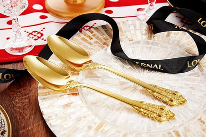 KEAWELL 2-Piece Gorgeous Large Serving Spoon, 18/10 Stainless Steel, Fine Large Serving Spoon, Sturdy Tablespoon, Dishwasher Safe, 9.4" (Gold)