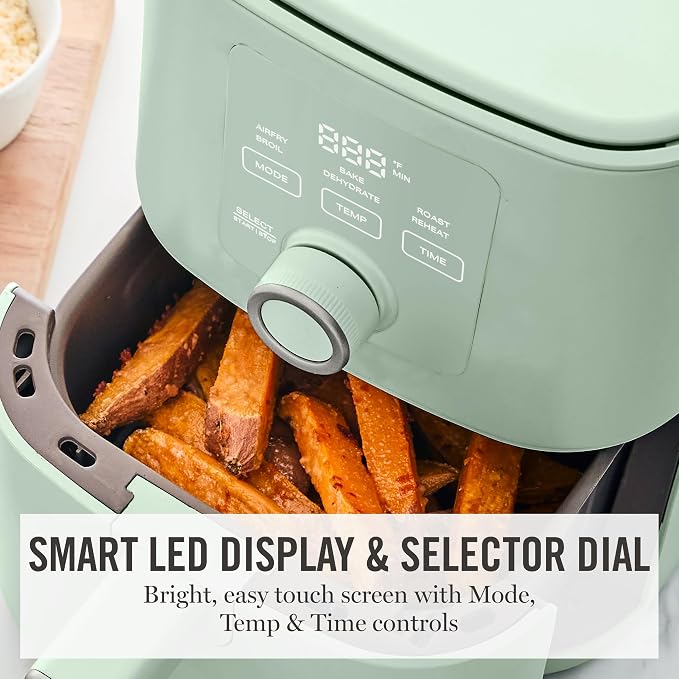 Martha Stewart 6QT Air Fryer, 6-in-1, Bake, Broil, Roast, Air Fry, Dehydrate, Reheat, Ceramic Non-Stick Basket, Crispy Results Fast, 400°F Max Temp, Shake Reminder, Honeydew Green