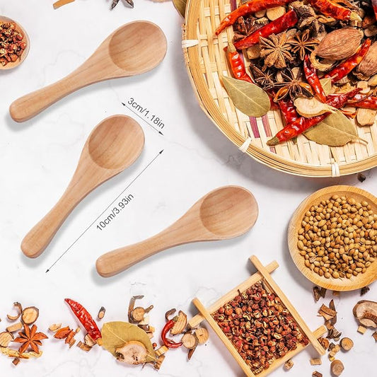 8pcs Handmade Small Wooden Spoons, 3.93x1.18 Inch Wooden Color Mini Condiment Spoons Tiny Spoons Wooden Serving Utensils Teaspoon for Eating Honey Spices Sauces Sugar Salt