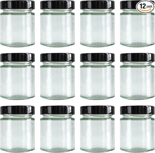 5oz Glass Jar with Metal Lids, Pack of 12 Set, herbs, spices, candy, beans