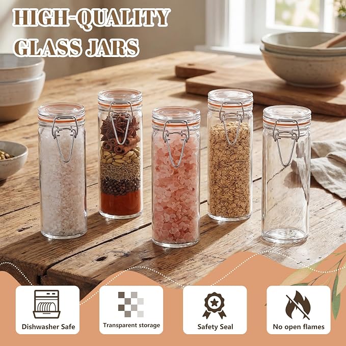 Norme 24 Pcs Glass Spice Jars with Airtight Lid, Leakproof Clamp Containers for Home Kitchen Herb Tea Seasoning Sugar Storage Containers(4 oz)