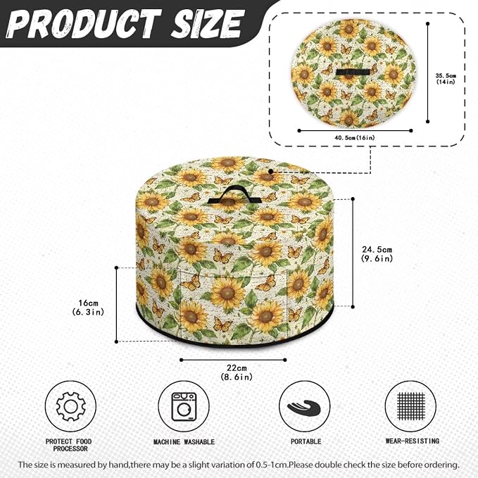 Sunflower Butterflies Slow Cooker Crock for Pot Cover Fits 6 7 8 qt Oval Slow Cooker Small Appliance Protection Cover with Pocket Kitchen Accessories Decor