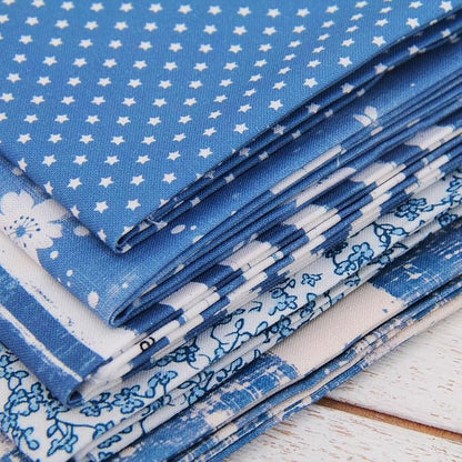 Threadart Exclusive 5 Fat Quarter Bundles - Denim Blue Vintage Prints 100% Cotton Fabric - Premium 100% Cotton Quilting Fabric - No Duplicates - Full Size Fat Quarters 18"x21" - Denim Blue