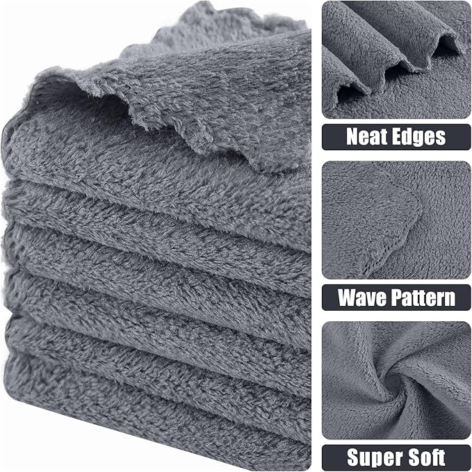 Kitinjoy 24 Pack Kitchen Cloths Dish Towels (10" x 10", Grey), Super Soft and Absorbent Dish Cloths, Nonstick Oil Fast Drying Coral Velvet Microfiber Cleaning
