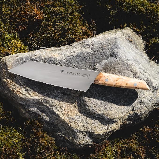 F. DICK – VIVUM Allround Knife – Universal Knife with scalloped edge - 7" blade & 58 HRC - all foods with a hard crust or shell - Stainless steel - Ultra sharp - Birchwood handle – Made in Germany