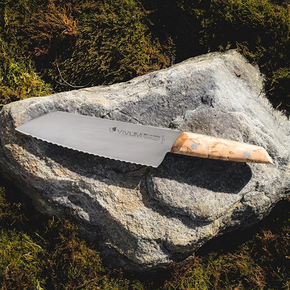 F. DICK – VIVUM Allround Knife – Universal Knife with scalloped edge - 7" blade & 58 HRC - all foods with a hard crust or shell - Stainless steel - Ultra sharp - Birchwood handle – Made in Germany
