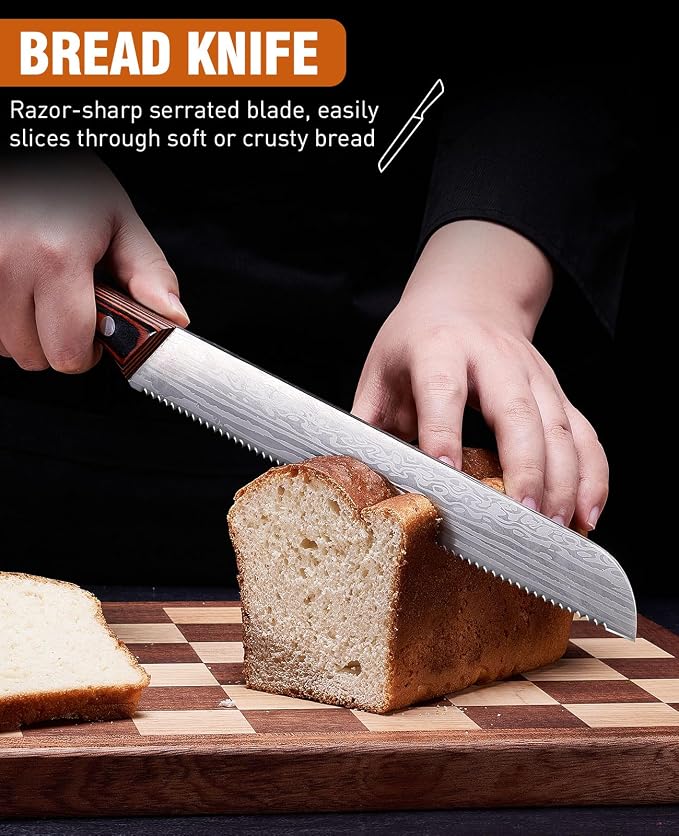 Naitesen 3PCS Professional Kitchen Knife Set,Very Sharp Meat Cleaver Chef Knife Serrated Bread Knife for Meat Vegetable Cutting Home Cooking Gifts for Men Women