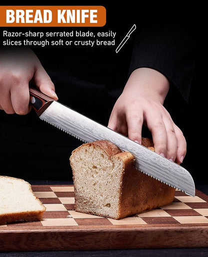 Naitesen 3PCS Professional Kitchen Knife Set,Very Sharp Meat Cleaver Chef Knife Serrated Bread Knife for Meat Vegetable Cutting Home Cooking Gifts for Men Women