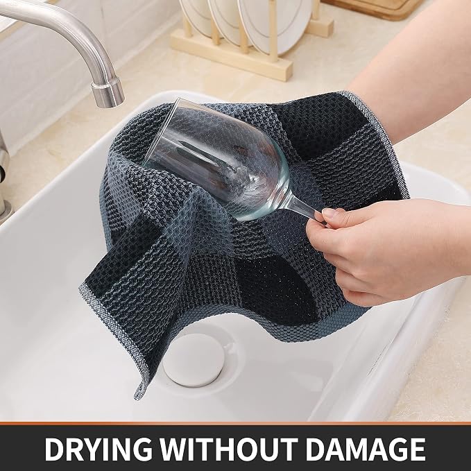 Homaxy 100% Cotton Waffle Weave Check Plaid Dish Cloths, 12 x 12 Inches, Super Soft and Absorbent Dish Towels Quick Drying Dish Rags, 12-Pack, Black & Grey