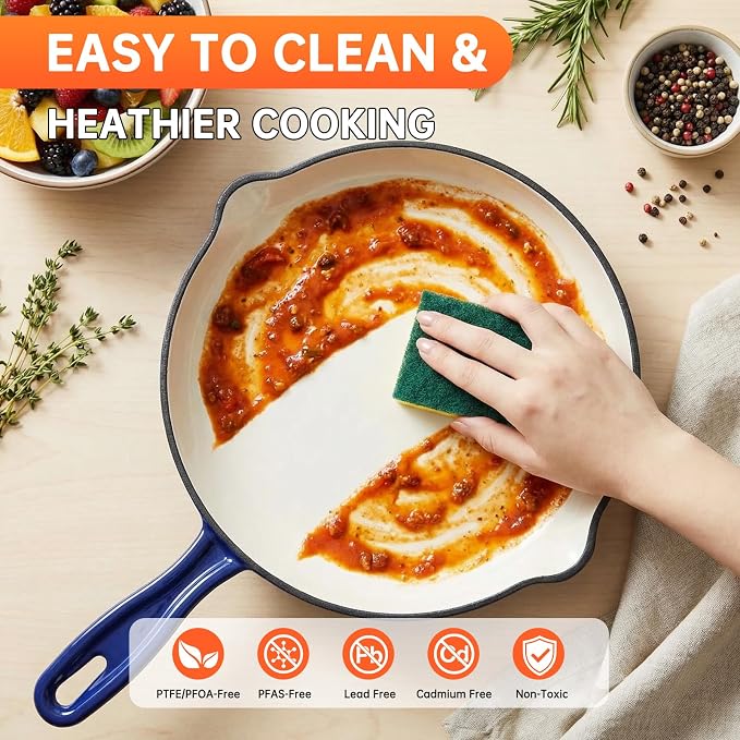 LIFERUN Nonstick Enameled Cast Iron Cookware Set, 7Pcs Pots and Pans Set, Gas/Induction Dutch Oven Set, PFOA & PFAS Free