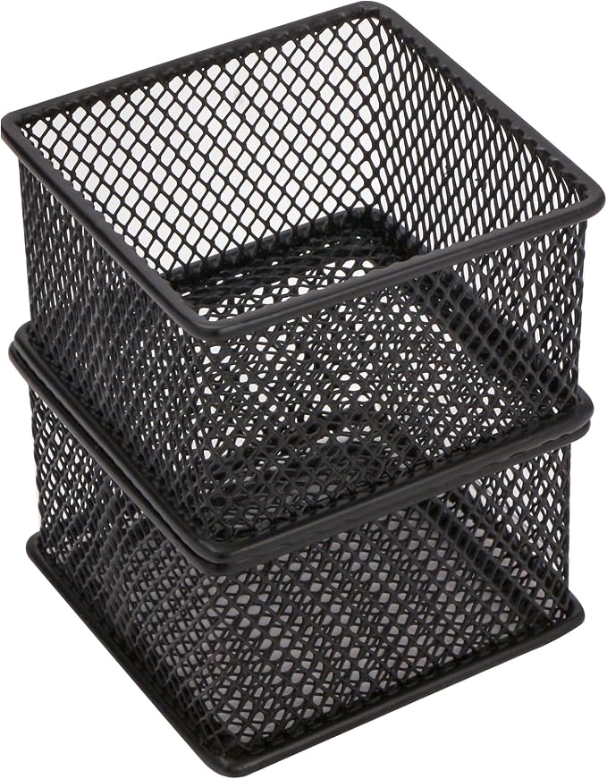 Annova Mesh Stackable Drawer Cabinet and Shelf Organizer Bins Storage Basket School Office Supply Holder Tray- Set of 2 (Black, 3x3x2 Inch)