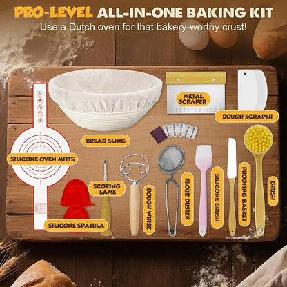 Cast Iron Dutch Oven, 5 QT, Pre-Seasoned with Lid | Sourdough Bread Baking, Multi-Functional Braising, Bread Baking Supplies Set, 11PCS Sourdough Starter Kit