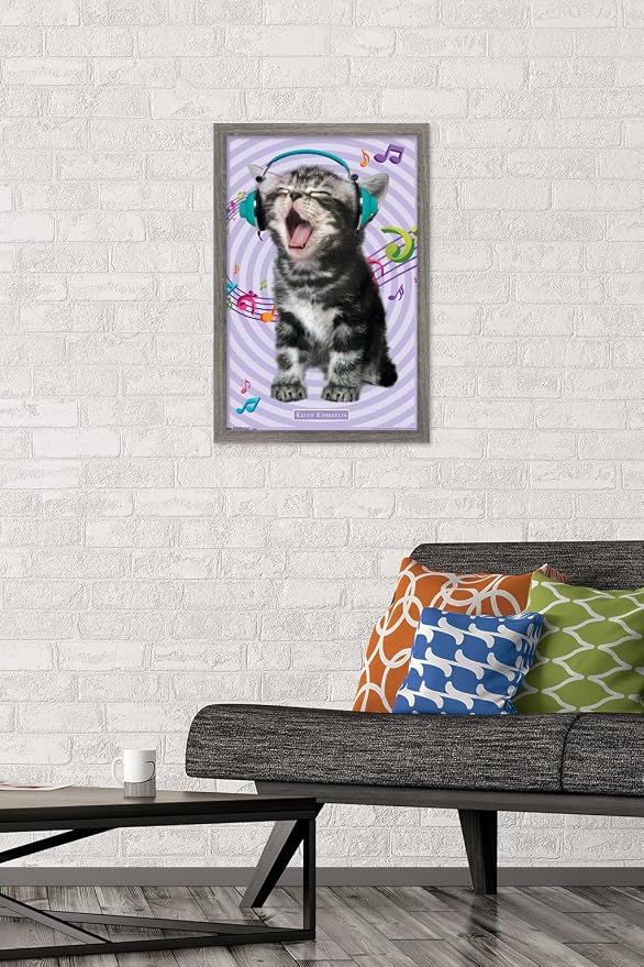 Trends International Keith Kimberlin - Kitten - Singing Wall Poster, 14.725" x 22.375", Barnwood Framed Version