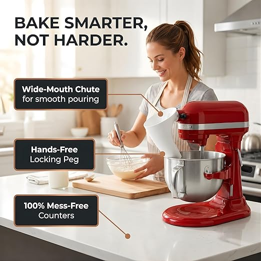 ZOFINA™ Flour Funnel for KitchenAid 6 Qt Bowl-Lift Stand Mixer RKSM60 + Cord Organizer | Mess-Free Pouring Attachment | No-Spill Baking, Food-Grade | Easy Pour & Dishwasher Safe