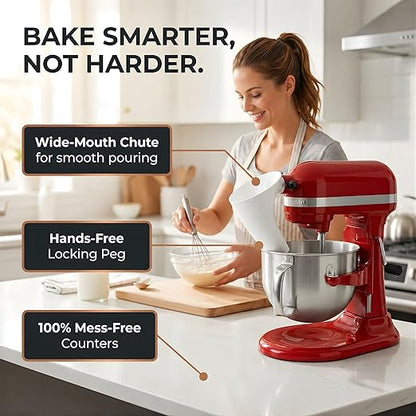 ZOFINA™ Flour Funnel for KitchenAid 6 Qt Bowl-Lift Stand Mixer RKSM60 + Cord Organizer | Mess-Free Pouring Attachment | No-Spill Baking, Food-Grade | Easy Pour & Dishwasher Safe