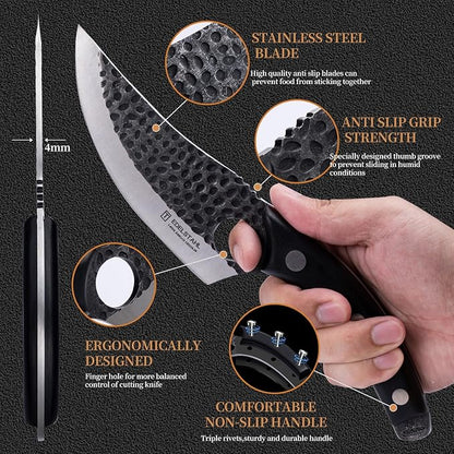Chef Knife, Kitchen Knife for Boning,Cutting and Chopping,Stainless Steel Japanese Knife,Ergonomic Butcher Knife for Cutting Meat,Vegetables,Kitchen,Camping,Barbecue Meat Knives,Black