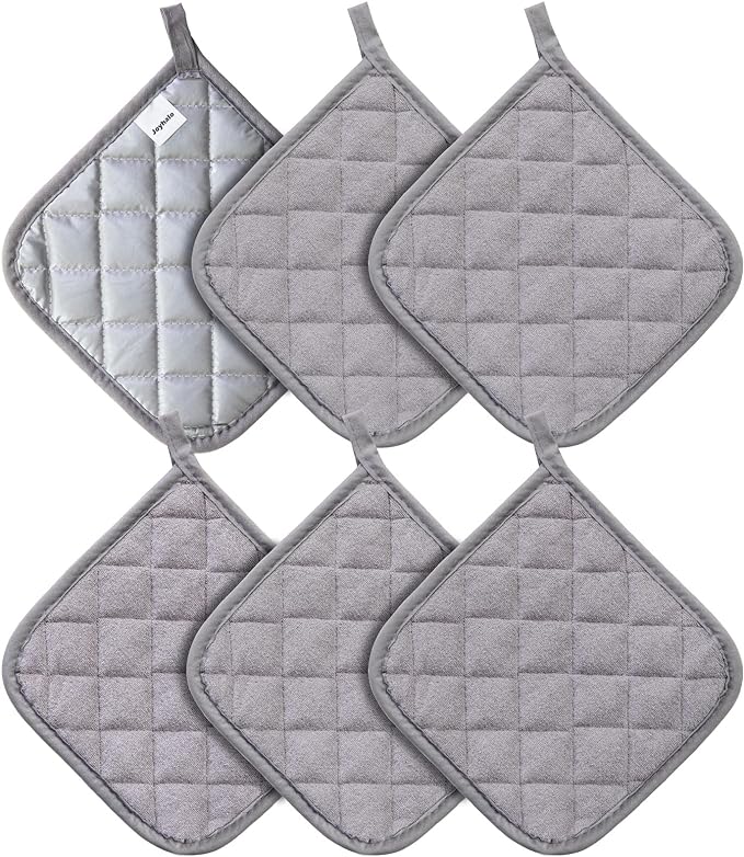 Joyhalo 6 Pack Pot Holders for Kitchen,Cotton Oven Holder with Great Heat Resistance,Non Slip Hot Pads for Kitchen Clearance,Grey