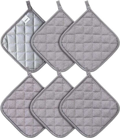 Joyhalo 6 Pack Pot Holders for Kitchen,Cotton Oven Holder with Great Heat Resistance,Non Slip Hot Pads for Kitchen Clearance,Grey