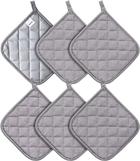 Joyhalo 6 Pack Pot Holders for Kitchen,Cotton Oven Holder with Great Heat Resistance,Non Slip Hot Pads for Kitchen Clearance,Grey