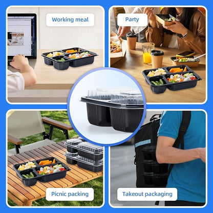 YANGRUI Meal Prep Containers 40 Pack 34 oz - Shrink-Wrapped No Pre-Wash | 4 Compartment Leak-Resistant Bento Box | BPA Free Shatterproof PP | Microwave Safe To-Go Food Storage for Leftovers & Parties