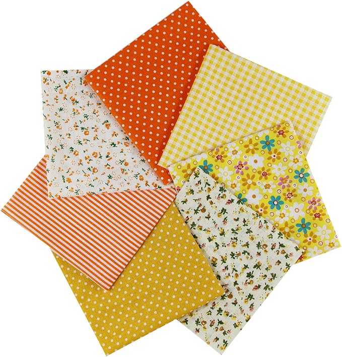 aufodara 7pcs 20” x 20” Cotton Fabric Squares Patchwork Bundle Making Supplies Quilting Weight 120 g/m² for Sewing Quilt DIY Artcraft Handwork (Yellow)