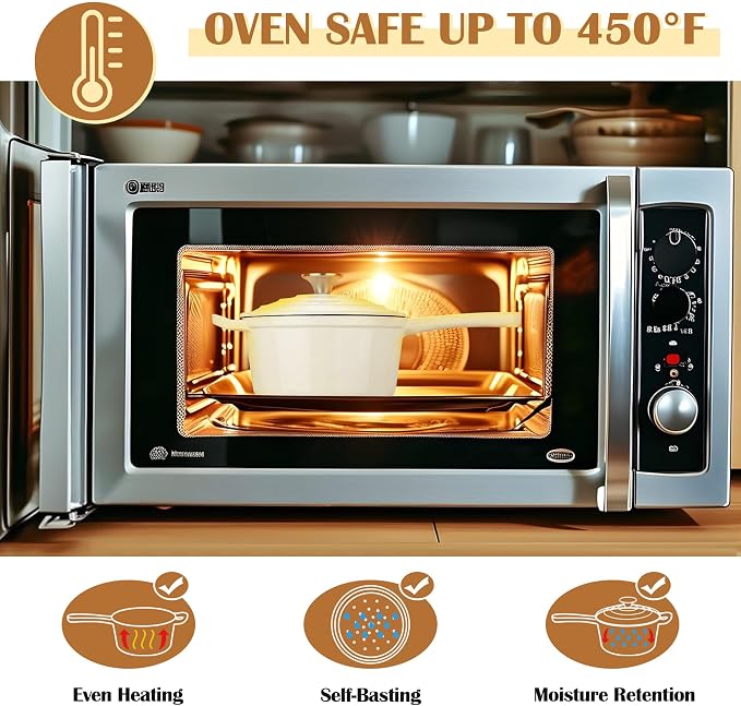 E-far Enameled Cast Iron Sauce Pan, 2 Quart Dutch Oven Saucepan with Lid, Small Sauce Pot for Cooking, Boiling, Healthy & Non Toxic, Induction & Oven Safe, Cream