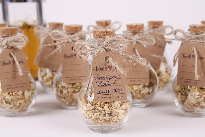 HTF Pack of 5 Personalized Wedding Gifts, Tea Party Favors for Women, Wedding Decor, Bridesmaid Gifts, Bridal Shower Gifts, Engagement Gift, Wedding Decorations for Guests (Jar, Jasmine)