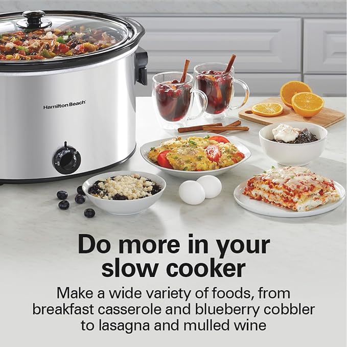 Hamilton Beach 10 Quart Slow Cooker with Folding Handles, Extra-Large Capacity, Serves 12+, Silver with Black Accents, R33190 (Renewed)