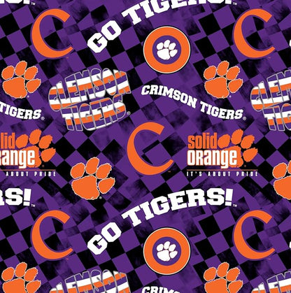 Clemson University Tigers Fabric – Officially Licensed Clemson University Cotton Quilting Fabric by Sykel Enterprises, Precut Yardage for Sewing & Crafts Check Allover