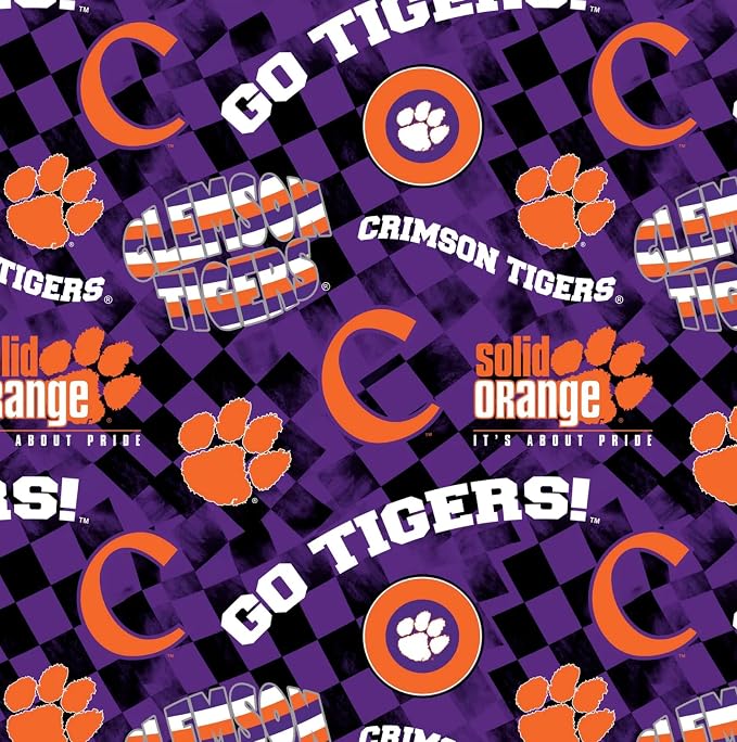 Clemson University Tigers Fabric – Officially Licensed Clemson University Cotton Quilting Fabric by Sykel Enterprises, Precut Yardage for Sewing & Crafts Check Allover